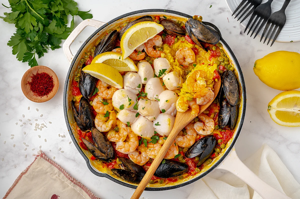 Seafood Paella: A Vibrant Spanish Rice Dish with Assorted Seafood That Brings a Fiesta to Your Plate