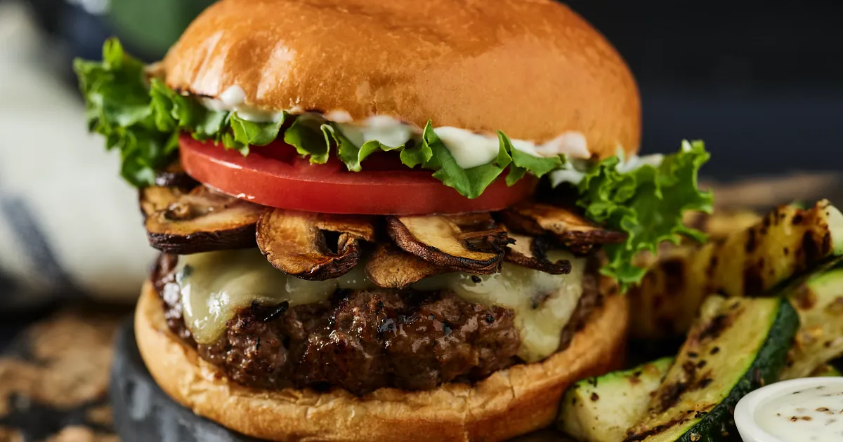 Mushroom Swiss Burger: Juicy Patty, Earthy and Cheesy